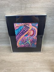 VTG TRIPPY 1980s Watercolor Original Abstract Painting Midcentury Modern Signed