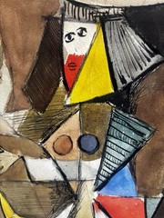 Excellent Ecole de Paris Cubist Mixed Media Painting Signed Werst Dated 1964