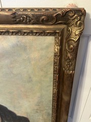 Antique Double Sided Oil Painting Beautiful Woman Portrait & Man Reading Signed