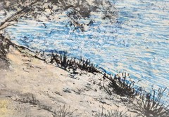 6 inch x 4 inch – Lake Scene – Mixed Media Mini Painting by A. Avila