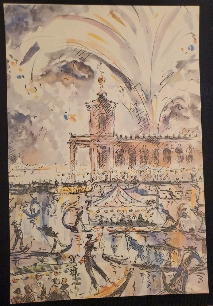Venice watercolor print by Antonio Lucarda 11.5 x 8 inches circa 1950s