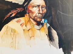 NATIVE AMERICAN INDIAN TRIBAL WATERCOLOR BY LISTED ARTIST WILLIAM LEE HILL