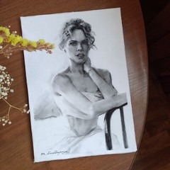 Original charcoal drawing girl portrait. black and white charcoal sketch art