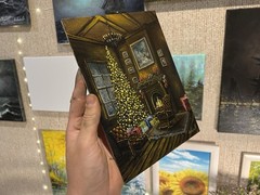 Cozy Christmas Fireplace Oil Painting, Glowing Christmas Tree, Holiday Artwork