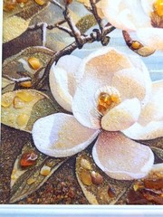 Amber Painting Magnolia Blossom Natural Stones Handmade Art 25*34 cm