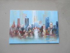 Blue expressive big city city scene 91×61 cm acrylic/LW Sonja Zeltner-Müller