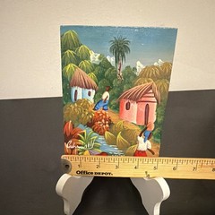 Haitian Folk Art miniature piece depicting a vibrant tropical Village scene