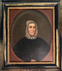 19th Century American Folk Portrait of Woman Oil on Canvas Framed Antique