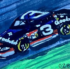 ACEO Painting by M. Hackney NASCAR Intimidator Gouache & Ink, Signed, 2.5×3.5″