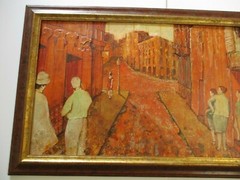 LARGE VINTAGE PAINTING PORTRAIT MODERNIST FRENCH FRANCE URBAN STREET SCENE