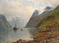 Oil painting Norwegian-Fjord-Landscape-Anders-Monsen-Askevold-Oil-Painting art