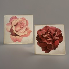 Vntg MCM Original Oil Painting Pink Red Rose Still Life 24” X 24” Set Of 2
