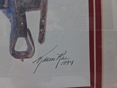 Framed Signed Karen Rae Cowboy Boots and Saddle Artwork