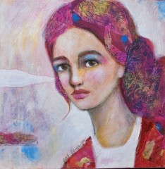 Painting Original Woman Face Portrait GALLERY WRAPPED CANVAS 12x12x1.5 „