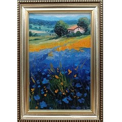 Summer nature Oil painting Original art Country Landscape Flower meadow 4 x 6 in