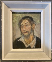 Vintage Folk Portrait Oil on Wood Panel Bearded Man Judaica Style 8×7