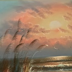 Impressionist oil painting Sunset coast ocean seascape original pinks signed