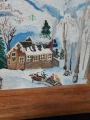 Original Painting Americana Folk Art Gathering Sap For Maple Syrup Scene