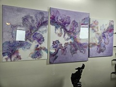 Lg 3pc set. Two 16×20 & One 20×24, Resin Coated Durch Pour Titled, Tranquility.