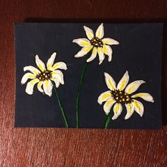ACEO Original Acrylic White Daisy Flowers Botanical Backyard Garden Flower