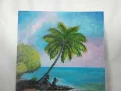 Original Acrylic Painting 8 x 10 Canvas Tropical Island Beach Cove Art Decor