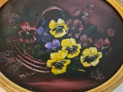 Vintage Pansies Oil Painting Oval Gold Frame Signed D.A. Turner