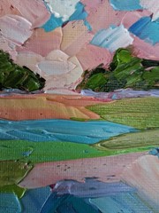 Original 4×6″ Oil Painting IMPASTO Textured colorful landscape & sunset abstract