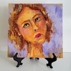 Woman Face Painting Original Oil Artwork Portrait Abstract Modern Small Fine Art