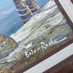 Fishing Boats Dock Harbor Oil Painting Framed Signed Brian Roche New England Vtg
