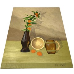 Vtg 1966 Original Art Still Life Peach Orange Fruit Branch Vase Shadow Signed