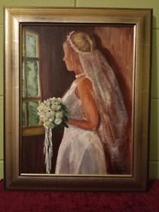 Original Acrylic Painting Bride Portrait 16×20 Framed Signed Wedding Dress