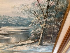 Vintage Painting Winter Landscape On Canvas WINTER MOON Painting Framed 22×19