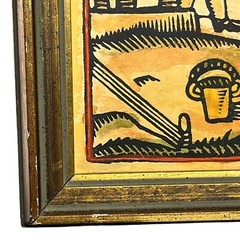 Vntg Catalan Trade Craft Tile Framed 6″ Watercolor Yarn Makers #48 1950s-1960s