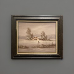 Haywood Original Oil Painting Winter Barn Snow Landscape Framed Americana Scene