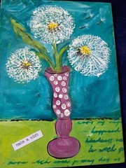 Dandelions In A Vase Original Acrylic Painting 5×7 Artist Canvas Panel -„