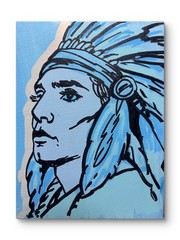 Original Acrylic 11×14 Minimalist Native American Signed Teal Blues Wall Art