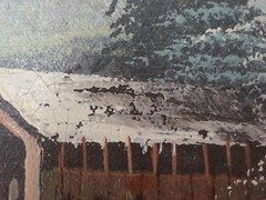 ORIGINAL WINTER PAINTING CANVAS ONLY APPR 8″x10″ COVERED BRIDGE SIGNED ROY WOOD