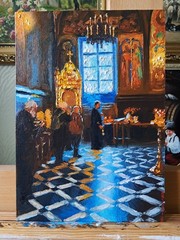 Orthodox Church Interior – Original Oil Painting 30×21 cm | Religious Art