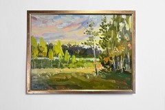 Oil painting Evening Ukrainian painter Canvas Framed original Decor landscape
