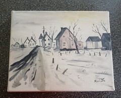 Landscape canvas painting, mounted on wood frame. Quebec, Canada. Free Shipping