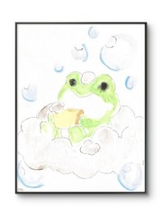 Frog Relaxed Spa Funny Clouds Bubbles Wall Art Original 11 by 14 Canvas Panel