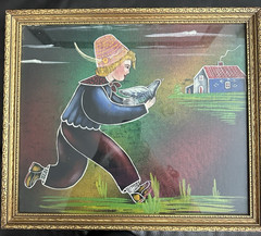 Vtg Mid-Century Folk Art Portrait Boy • Polish/Eastern European Gouache Painting