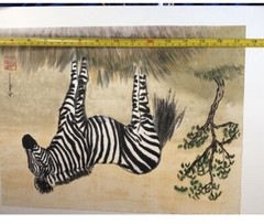 Original Sumi Ink Watercolor Zebra Painting Unframed Signed Dorothy Weber VTG