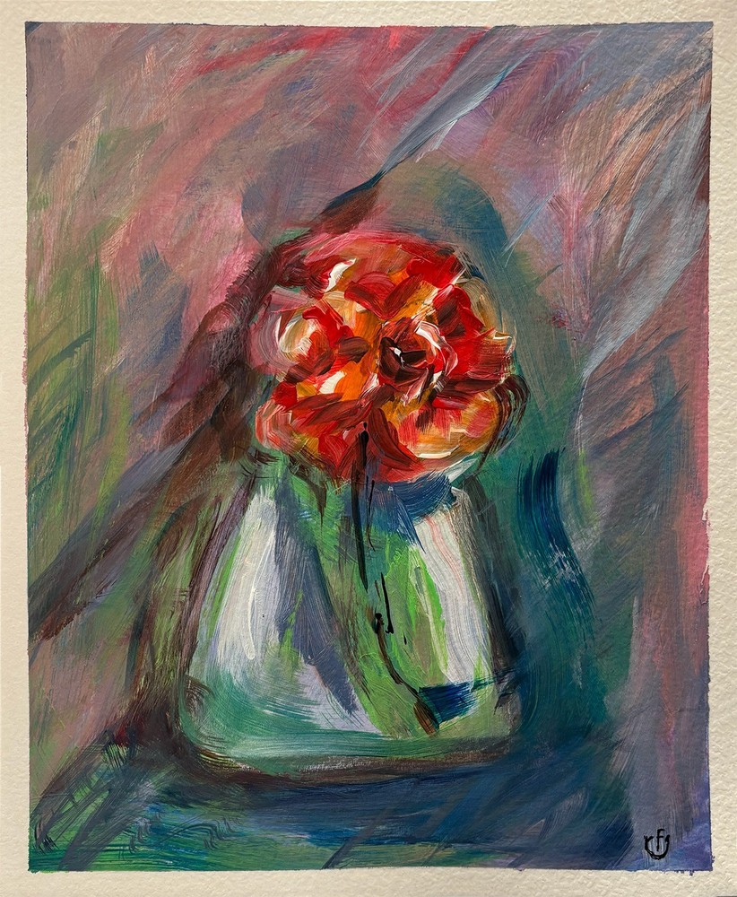 Original Art Vase Of Flowers 8×10 in – Acrylic – Abstract Flower Colorful Signed