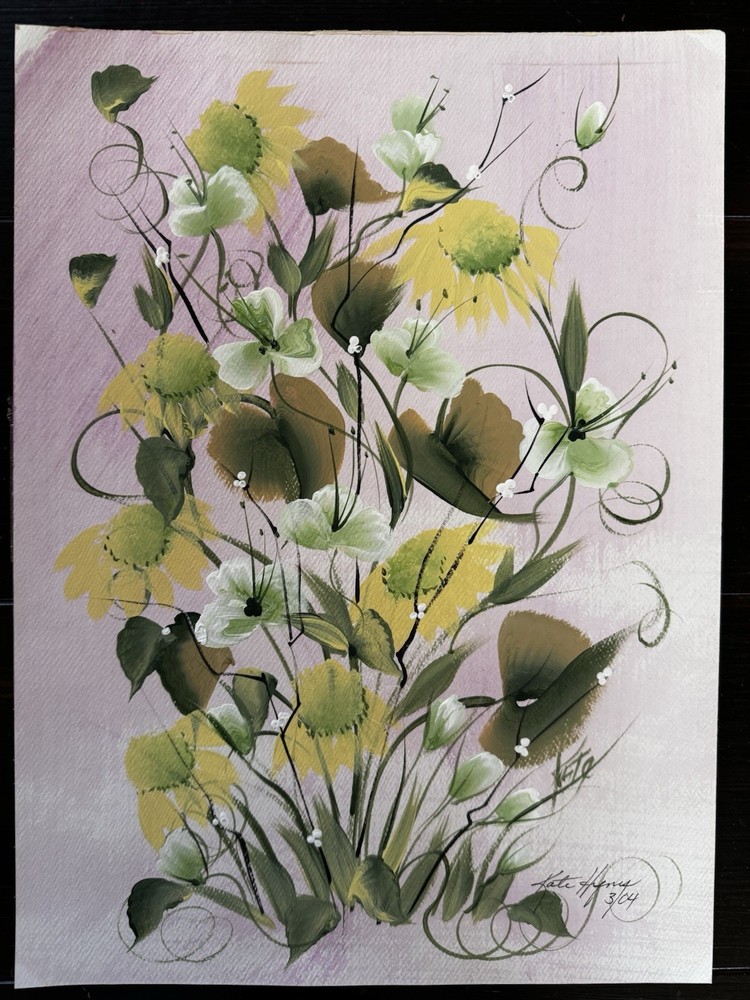Kate Hynes 2004 Watercolor Painting Original Daisy & Irises Floral Bouquet 11×15