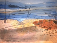 Beach, Shoreline Oceanscape M/M Painting-1960s-Adolf Konrad-Listed N.J.