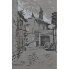 ORIGINAL Art Colored Pencils Cityscape Haifa Street 10.6×7″ Tatiana Ilitzky