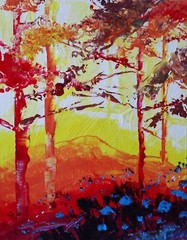ORIGINAL PAINTING Landscape „Sunny Ridge“ 14×11 Red Orange Trees by Steven Graff