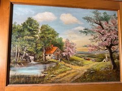 Winona E. Hagerty Original Oil on Board Country Spring Landscape Painting Framed