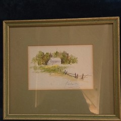 Klinkwirtz Signed Framed Matted Watercolor on Paper Landscape Church Scene